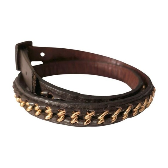 Tory Burch Gold Chain Dark Brown Leather Belt Medium Women Fashion Accessory - Picture 5 of 10
